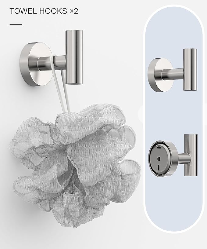 Brushed Nickel Bathroom Hardware Accessories Set 5 Pcs SUS304 Stainless Steel 26 Inch Hand Towel Bar Toilet Paper Holder Towel Ring Robe Towel Hooks Wall Mounted by HOMEMYSTIQUE