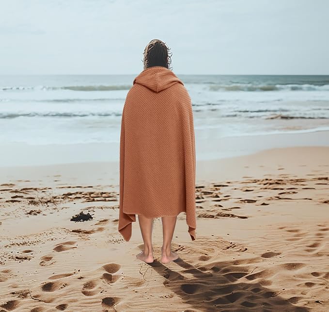 COTTON CRAFT Hooded Bath Towel for Adults – 100% Cotton Waffle Weave Towel | Oversized 35 x 70 inches Ringspun Terry Bath Sheet Wrap with a hood - Soft Super Absorbent Quick Dry – 450 GSM – Mocha