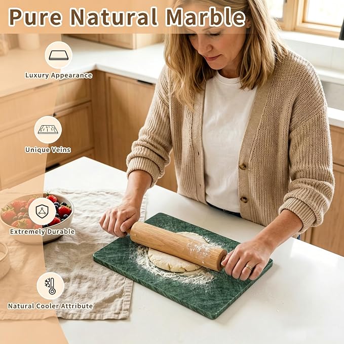 Green Marble Cutting Board for Kitchen, 20 x 16 Inch Large Marble Pastry Slab, Green Stone Cutting Board for Dough Kneading, Baking, Rolling, Cheese