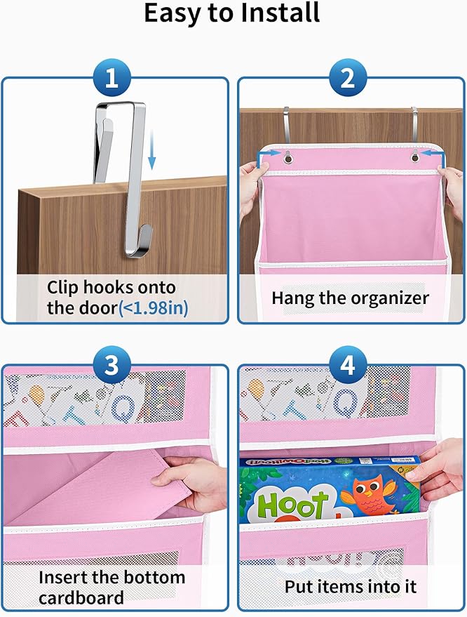 JARLINK Over the Door Organizer for Pantry, Bathroom, 5 Shelf Pink, 2 Pack | Anti-Tilt Design, 44 lb Load Capacity, Hanging Door Organizer with 5 Large Capacity Pockets, Behind Door Storage for Nursery