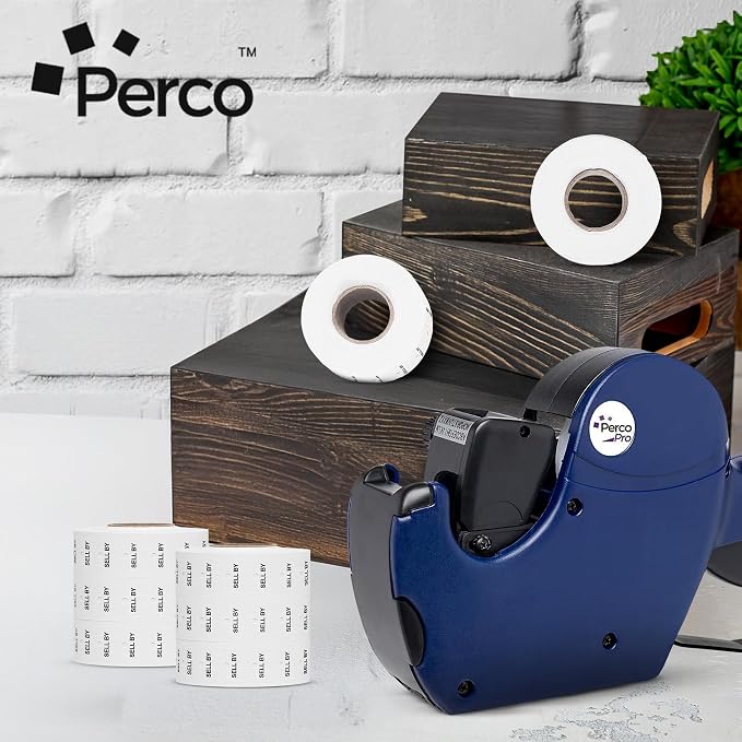 Perco 1 Line Sell by Labels - 32,000 "SELL BY" Labels for Perco Lite, X, Plus and Pro 1 Line Date Guns - 32 rolls, 4 Sleeves - Made in USA
