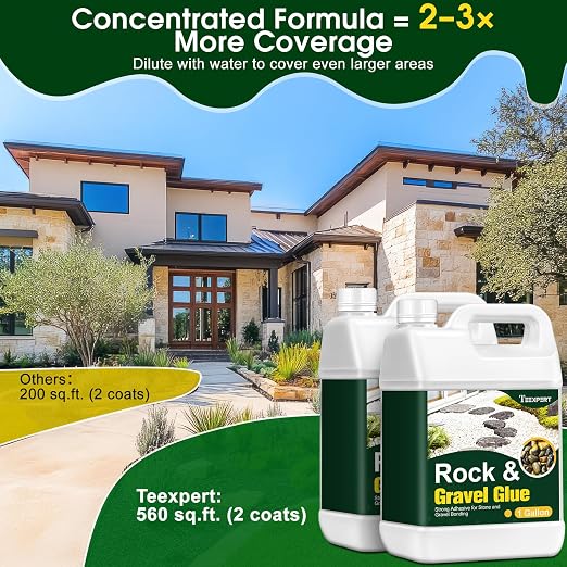 Teexpert 2 Gallon Rock Glue for Landscaping – Strong Pea Gravel Binder & Stone Adhesive for Walkways, Yards, Patios, and Decorative Driveway Edges