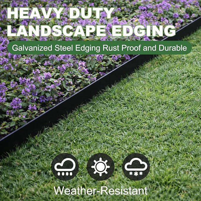 Metal Landscape Edging Border 10 Packs 42'' L x 4.5'' H, Galvanized Steel Garden Edging Border with 10 Stakes, Hammer-in Lawn Edging for Landscaping, Flower Bed, Yard, Pathway, Tree Ring (35ft Total)