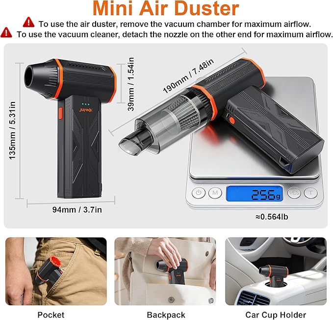 F32MAX Compressed Air Duster-150,000RPM Super Power Electric Air Duster and Vacuum Cleaner & Bag Vacuum Sealer 3-in-1，for PC Keyboard Cleaning, Car Interior Cleaning.