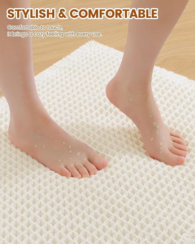 Smiry Waffle Bath Mat 72x24, Extra Soft Absorbent Bathroom Rugs, Non Slip Machine Washable Quick Dry Bath Rugs for Bathroom Floor, Tub, Shower, Home Decor Accessories, Cream