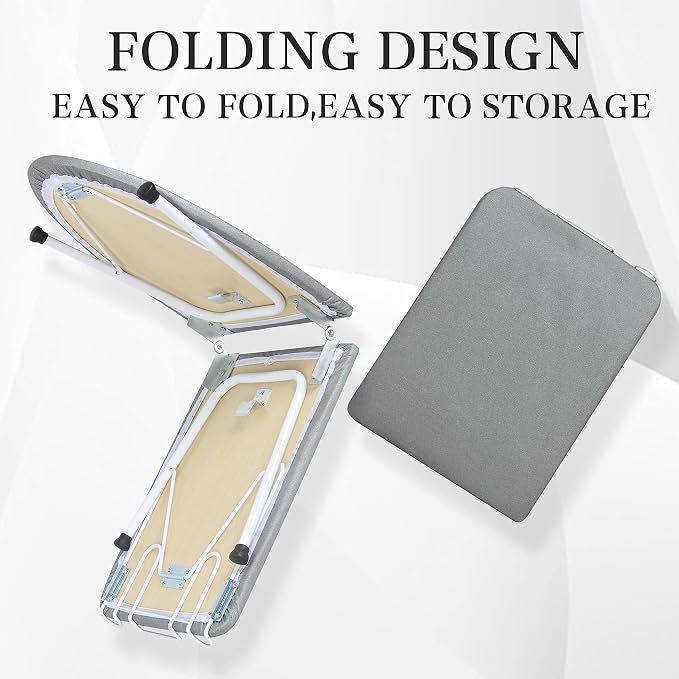 ZOES HOMEWARE Tabletop Ironing Board,Portable Iron Board with Iron Rest, Foldable Small Ironing Board with Heat Resistant Cover and 100% Cotton Pad, 31.5"x11.8"x7", Grey