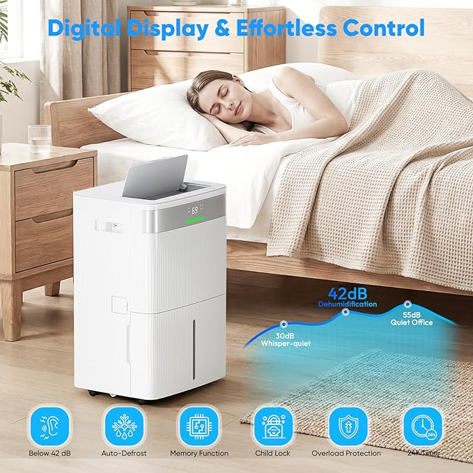 HUMILABS 82 Pints Dehumidifier for Home, 5000 Sq. Ft Dehumidifier for Basement with Drain Hose, Front LED Screen and 1.37 Gal Water Tank, Three Modes, Auto Defrost and 24HR Timer