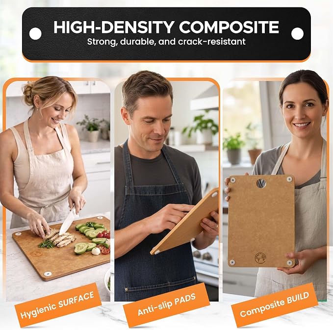 Earth’s Dreams Composite Wood Cutting Board 17” x 12” - Tan, Chopping Board | Extra Large, Non-Toxic, Dishwasher Safe, Knife-Friendly, Heavy-Duty Kitchen & Charcuterie Board