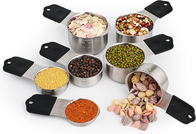 Magnetic Measuring Cups and Spoons Set 14, Stainless Steel Measuring Cups and Spoons Set, Heavy Duty Metric Measuring cups & Spoons with Leveler for Baking & Cooking, Black