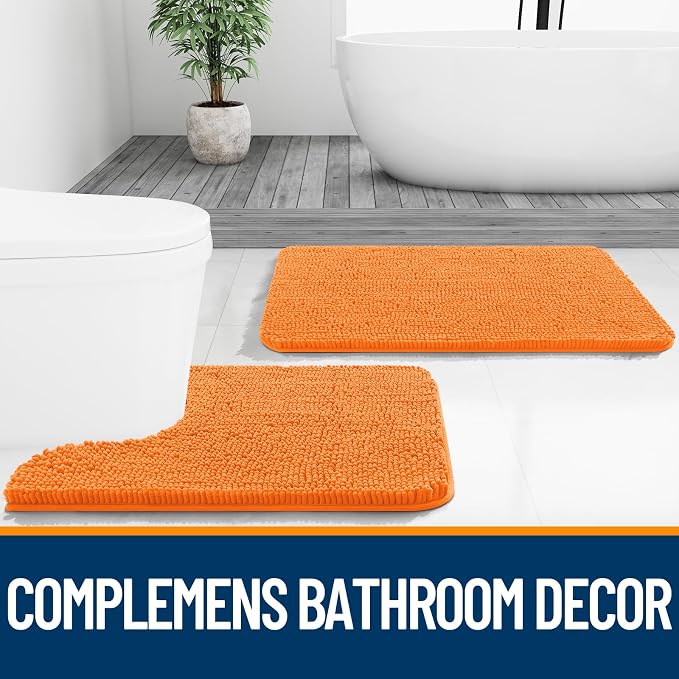 OLANLY Small Bathroom Rugs 24x16, Extra Soft Absorbent Chenille Bath Rugs, Rubber Backing Quick Dry, Machine Washable Bath Mats for Bathroom Floor, Tub and Shower, Home Decor Accessories, Orange