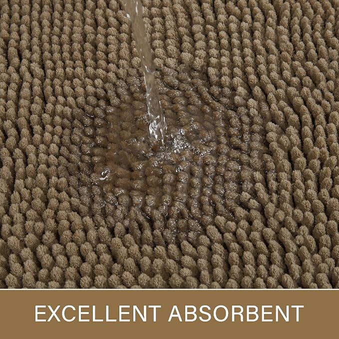 LOCHAS Luxury Bathroom Rug Shaggy Bath Mat 24 x 60 Inch, Tan | Washable Non Slip Bath Rugs for Bathroom Shower, Soft Plush Chenille Absorbent Carpets
