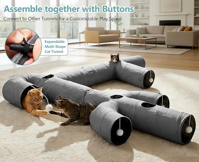 Ownpets Cat Tunnel Sturdy Oxford Fabric Cat Tunnel Toy, Cactus Shape Collapsible Cat Tunnels for Indoor Cats,Interactive Peek Hole Pet Tunnel Tube with Cat Wand Toy