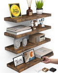 BAYKA Floating Shelves for Wall, 15.7in Wall Mounted Rustic Wood Shelves for Bathroom, Bedroom, Living Room, Kitchen, Hanging Shelf for Storage/Room Decor with 22lbs Capacity (Rustic Brown, Set of 4)