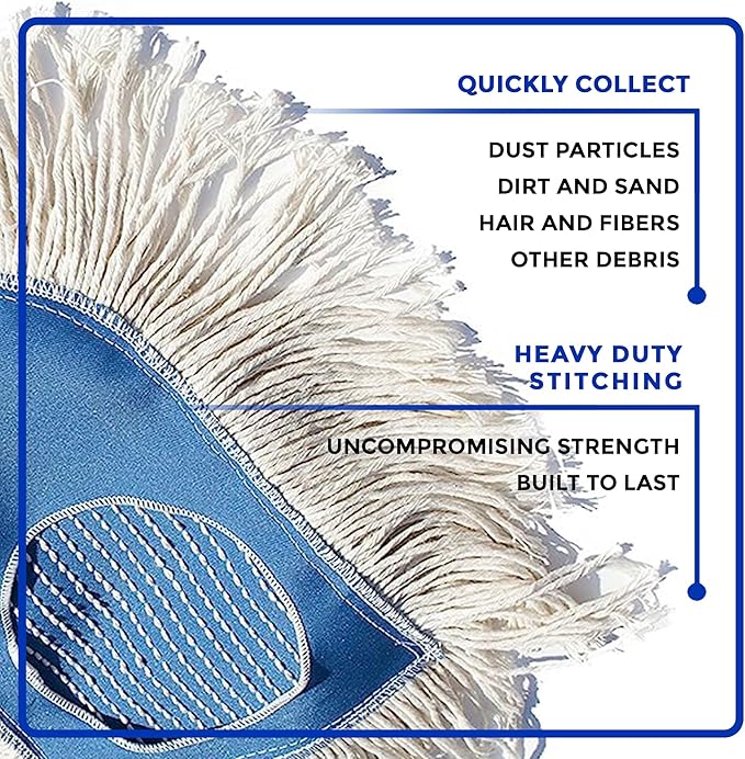 Nine Forty Heavy Duty, Industrial-Strength Cotton Wedge Dust Mop Head w/ Handle - Home & Commercial Hardwood Floor Cleaning - Designed for High-Performance Janitorial & Housekeeping Tasks