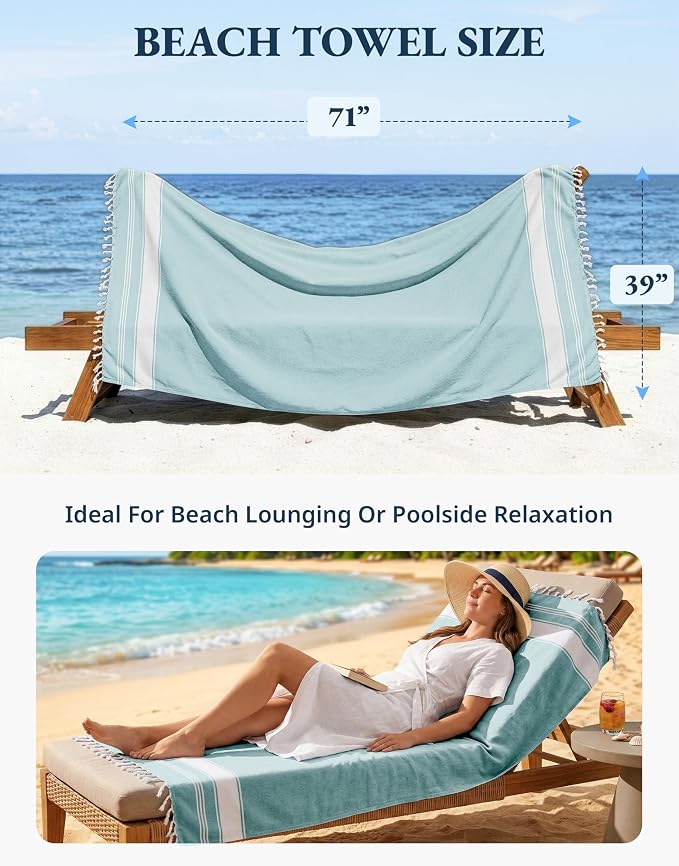 LANE LINEN Beach Towel Oversized, Super Absorbent, Durable - Hunter Green | 2 Pack Turkish Beach Towels - Pre-Washed Stylish Womens - Quick Dry Swim, Sand Free Beach Towel - Vacation Essential, Soft
