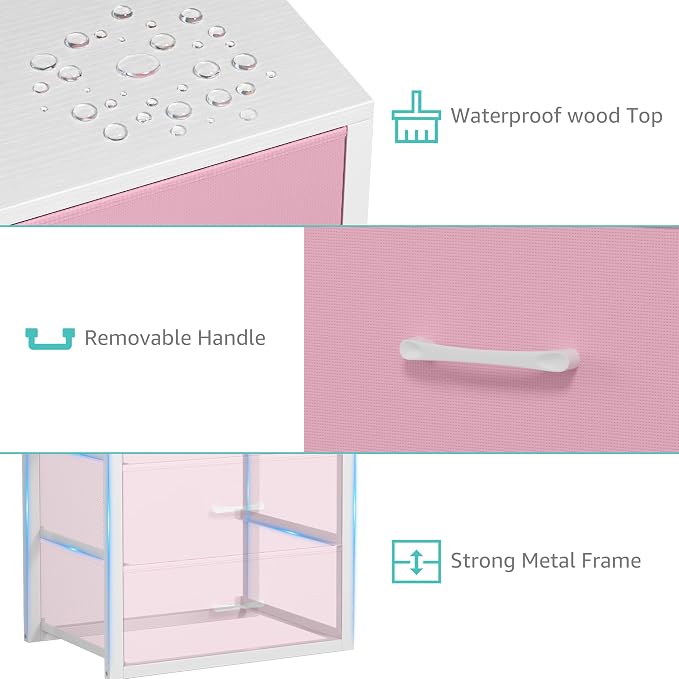 BOLUO Closet Drawers Pink 3 Drawer Dresser for Closet Organizers and Storage Bedroom Dorm Modern