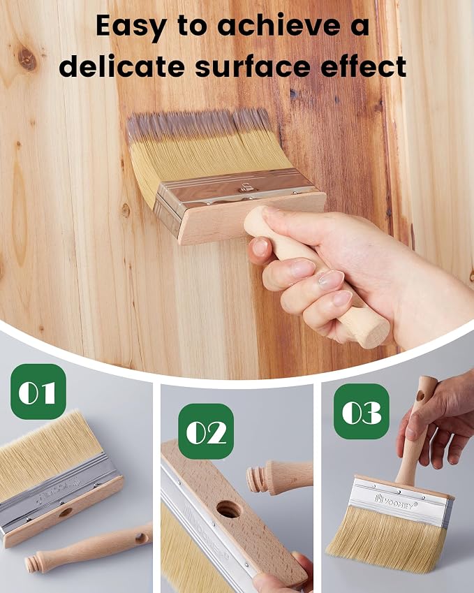 Voomey 5-Inch Deck Stain Brush, Beech Handle Deck Paint Brush, Wooden Deck Stain Applicator 2 Pack, Suitable for Water-Based Coatings, Wood Wax Oil, Dyes, Etc