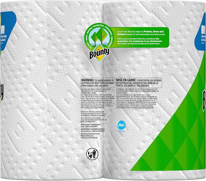 Bounty Paper Towels Quick Size, White, 6 Family Triple Rolls = 20+ Regular Rolls