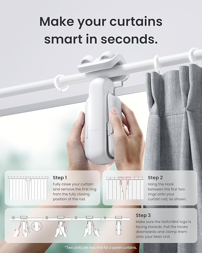 SwitchBot 2025 Automatic Curtain Opener 2 Packs with Remote, Bluetooth Remote Control, WiFi&APP Control, Upgraded High-Performance, Add Hub to Work with Alexa, Google Home, HomeKit
