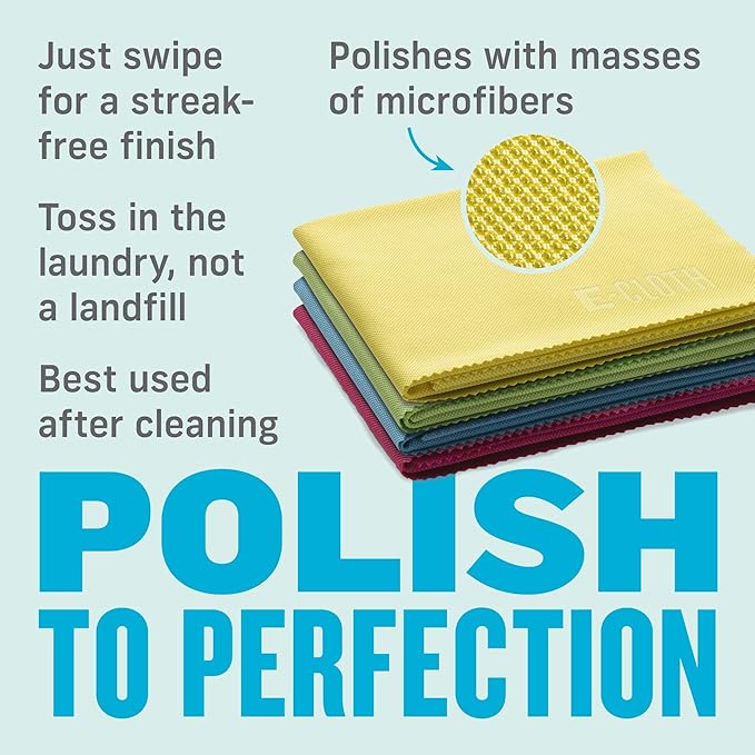 E-Cloth Glass & Polishing Cloths, Premium Microfiber Glass Cleaner, Great for Windows, Glass and Mirrors, Washable and Reusable, 100 Wash Guarantee, Assorted Colors, 8 Pack