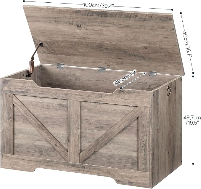 HOOBRO Storage Bench, 39.4” Retro Wooden Storage Chest with U-Shaped Cut-Out Pull, Safety Hinge, Supports 220 lb and Easy Assembly for Toy Box Organizer (Greige) BG771CW01G1