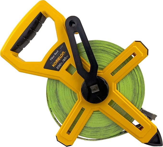 Komelon 6622IM Fiber Reel Long Open Reel Tape Measure Inch/Metric Scale with Double Nylon Coated Fiberglass Blade 200-Feet/60M by 1/2-Inch