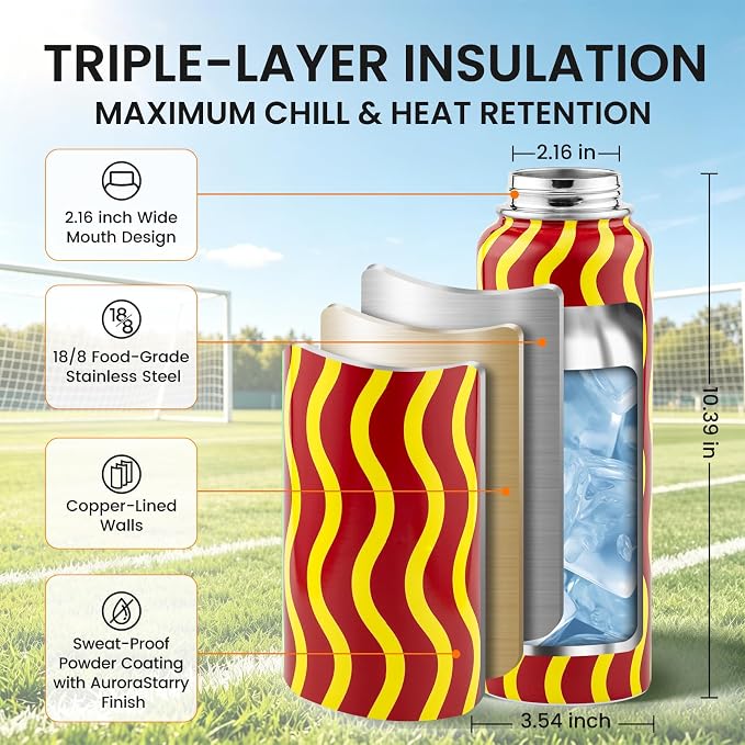 RAYMYLO 2026 Soccer Biggest Event Edition Insulated Water Bottle 40 oz, Nation Flag Design, Best Souvenir & Gift for World Soccer Lover, Vacuum Stainless Steel (Cold for 36Hrs), Leak Proof & Non-BPA