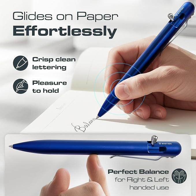 BASTION Bolt Action Pen, Aluminum Royal Blue, HyperBolt EDC Pen, Refillable Metal Writing Pen, Premium Graduation Gift, Executive Pocket Pen