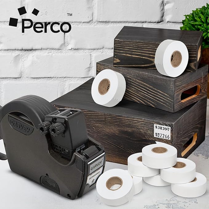 Perco White Price Marking Labels - 9,000 Blank Labels for Garvey 22-66/22-77/22-88 Two Line Pricing Gun with Ink Roll Included - 9 Rolls, 1 Sleeve - Made in USA