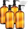 Kitchentoolz Large Pump Bottle - 32 Ounce Glass Shampoo and Soap Dispenser - Amber