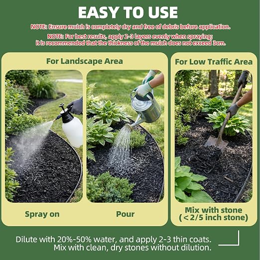 Mulch Binder 2 Gallons - Super Stick Rock Glue for Landscaping Gravel Binder for Pea Gravel, Long-Lasting & Non-Toxic, Covers 2X More Area Pebble Gravel Hold for Paths, Patios & Garden Borders
