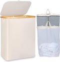 iEGrow 150L Laundry Basket with Lid, Large Laundry Hamper with Bamboo Handle, Collapsible Dirty Clothes Hamper Organizer with 2 Removable Inner Bags for Clothes Towels - Beige