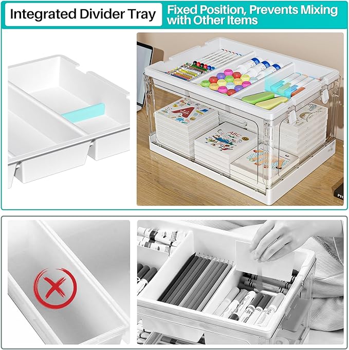 24QT 2Packs Clear Craft Organizers and Storage with Trays, Art Supply Organizer and Storage, Craft Storage Box with Lid for Beads, Markers, Coloring Books, Sewing, Playdoh and Tools