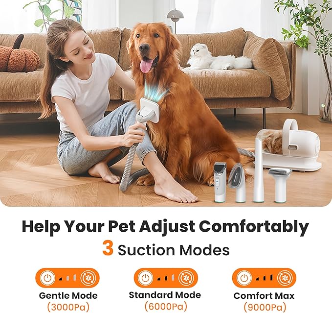 Neakasa P1 Pro Dog Grooming Vacuum Kit, 6-in-1 Pet Hair Grooming with Clippers and Vacuum, 9000Pa Suction, Low Noise, 1L Dust Cup for Home Shedding & Trimming