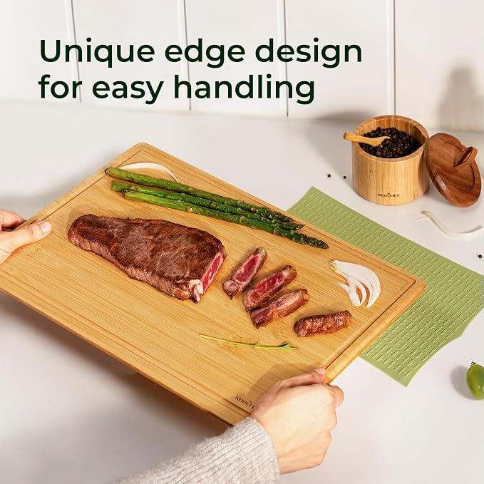 Keechee 2Pcs Cutting Board with Non-slip Mat, Bamboo Cutting Boards for Kitchen Meal Prep & Serving - Wood Serving Board Sets with Deep Juice Groove Ideal Kitchen Gifts