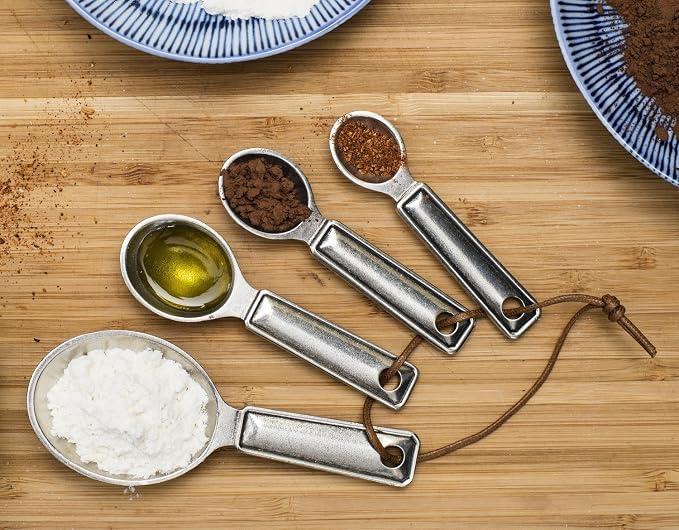 DANFORTH Queen Anne Measuring Spoon Set on Cord, Heirloom Quality Handcrafted Pewter, Made in USA