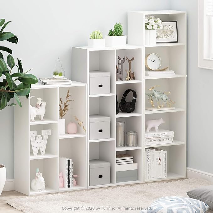 Furinno LUDER Book Shelf, 5-Tier Bookshelf, Bookcase with Open Shelves, 9.4 x 15.8 x 52, Easy Assembly, for Living Room, Bedroom, Home Office, White