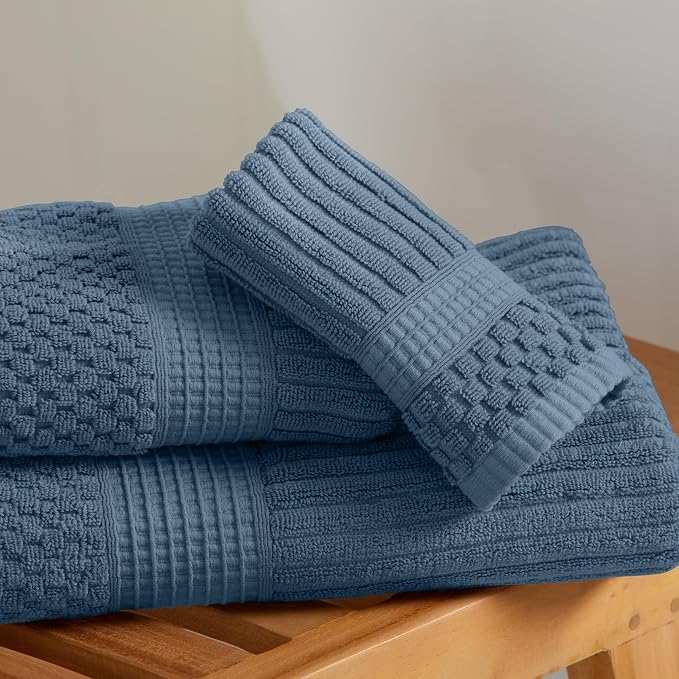 Springtree Home 100% Cotton Bath Towel Set | 6-Piece Set | Textured | Ocean | Absorbent & Quick-Dry Bathroom Towels | Textured and Durable Cotton Towels for Bathroom | OEKO-TEX | Krista Collection
