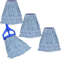 3 Pack Mop Head Replacement Commercial Heavy Duty Cotton Blue Mop Heads Replacement Reusable Looped End String Mop Refill for Industrial Residential Use