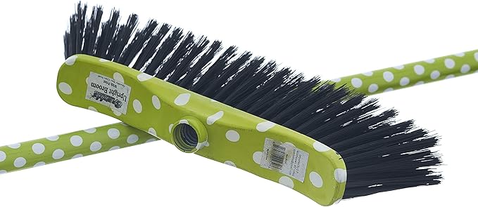 Polka Dot Design Broom with White Plastic Dustpan, Sweep Set Indoor and Outdoor Use, Green/White, by Superio