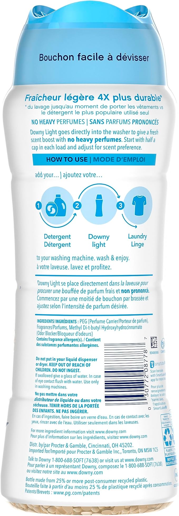 Downy Light Laundry Scent Booster Beads, Ocean Mist Scent, 18.2 OZ, In-wash fabric beads designed to be gentle with a light boost of scent, No Heavy Perfumes (Pack of 4)