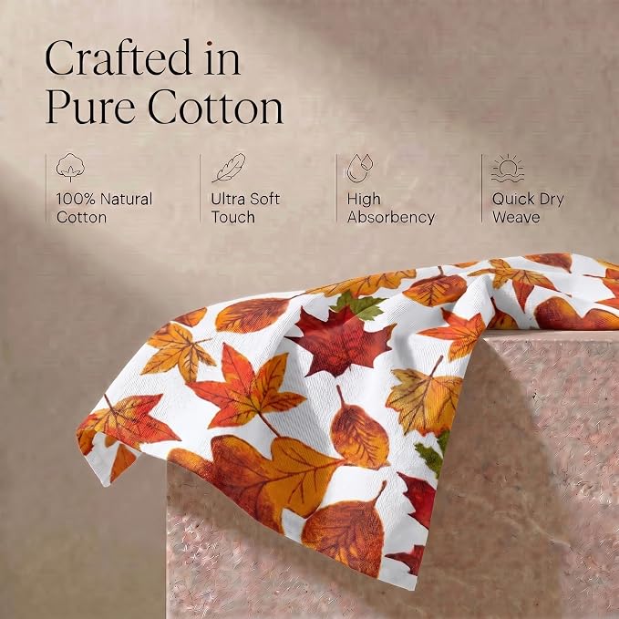 Urban Villa Kitchen Towels Harvest Leaves Print Dish Towels Set of 6 20" X30” 100% Cotton Highly Absorbent Quick Drying Dish Cloths & Dish Towels Thanksgiving Fall Tea Towels with Hanging Loop Towels