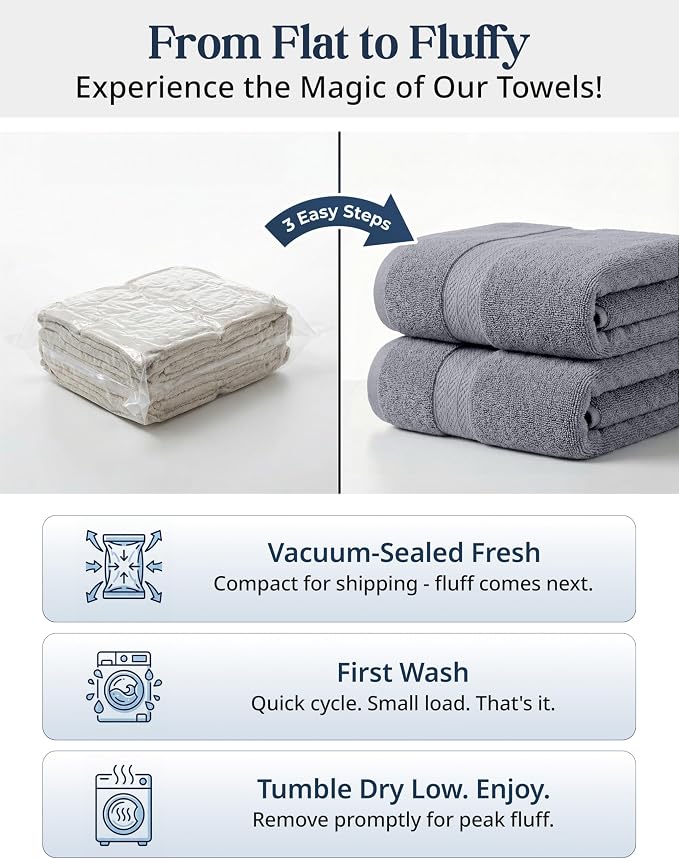 LANE LINEN Towel Set for Bathroom Soft Absorbent Quick Dry - Cool Grey | Set Of Towels - Dobby Border Accent, OEKO-TEX Certified, Ring-Spun Durability, Ring-Spun Cotton, Terry Weave Comfort
