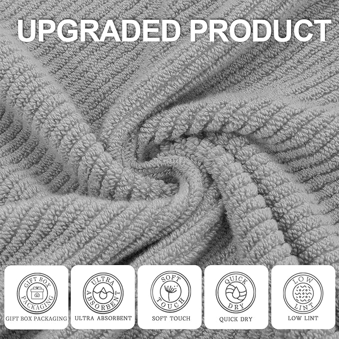 VOOVA & MOVAS Bathroom Hand Towels 4PC, 100% Cotton, 18x28 in, Gray | Thick, Quick Dry, Soft, Absorbent, Grey Towel Gift Set, Ideal For Home, Housewarming, Holiday Present