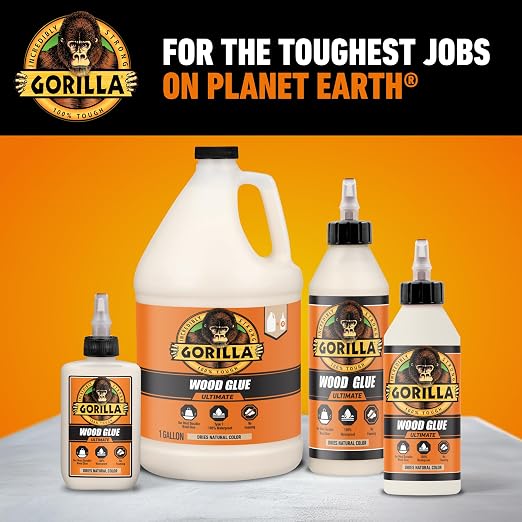 Gorilla Wood Glue Ultimate, Waterproof High‑Strength Wood Glue, Natural Dry Finish, 1 Gallon