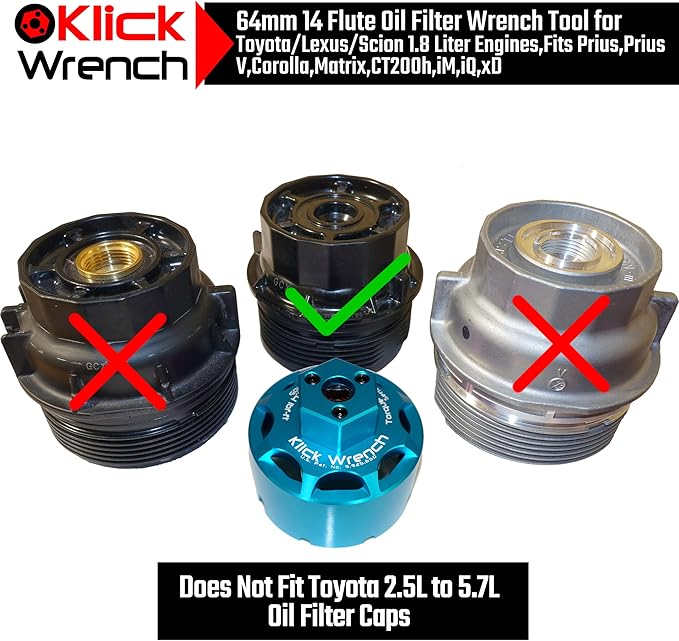 68mm 67mm 66mm 65mm 64mm 14 Flute 2 Stage Heavy Duty Torque Limiting Oil Filter Wrench Blue 6061-T6 Billet Aluminium