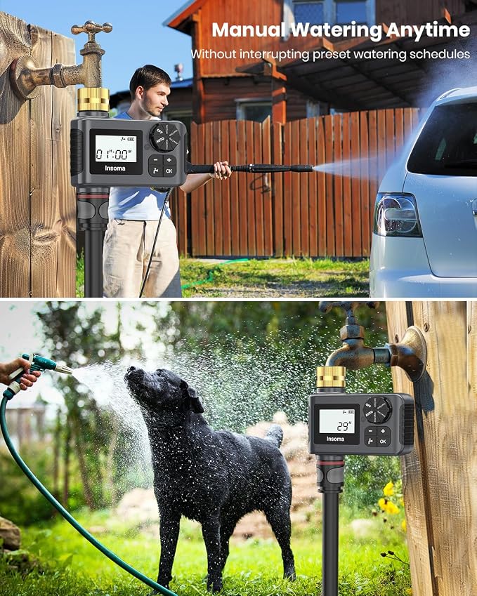 Sprinkler Timer with Brass Swivel, Programmable Water Timer for Outdoor Garden Hose, Hose Timers with Rain Delay/Manual/Auto Mode, Drip Irrigation and Lawn Watering System, 1 Outlet