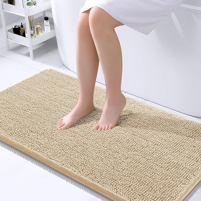 OLANLY Large Bathroom Rugs 40x24, Extra Soft Absorbent Chenille Bath Rugs, Rubber Backing Quick Dry, Machine Washable Bath Mats for Bathroom Floor, Tub and Shower, Home Decor Accessories, Beige