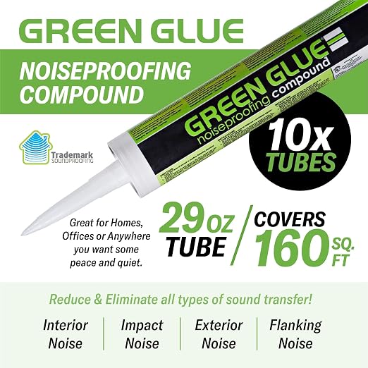 Trademark Soundproofing Green Glue Soundproofing Compound and Acoustical Sealant Combo Set - Ten Green Glue Noiseproofing Compound and Two Acoustic Caulk Adhesive Seal