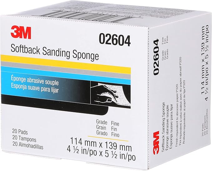 3M Softback Sanding Sponge, 02604, 4 1/2 in x 5 1/2 in (115mm x 140mm), Fine, 20 sponges per pack